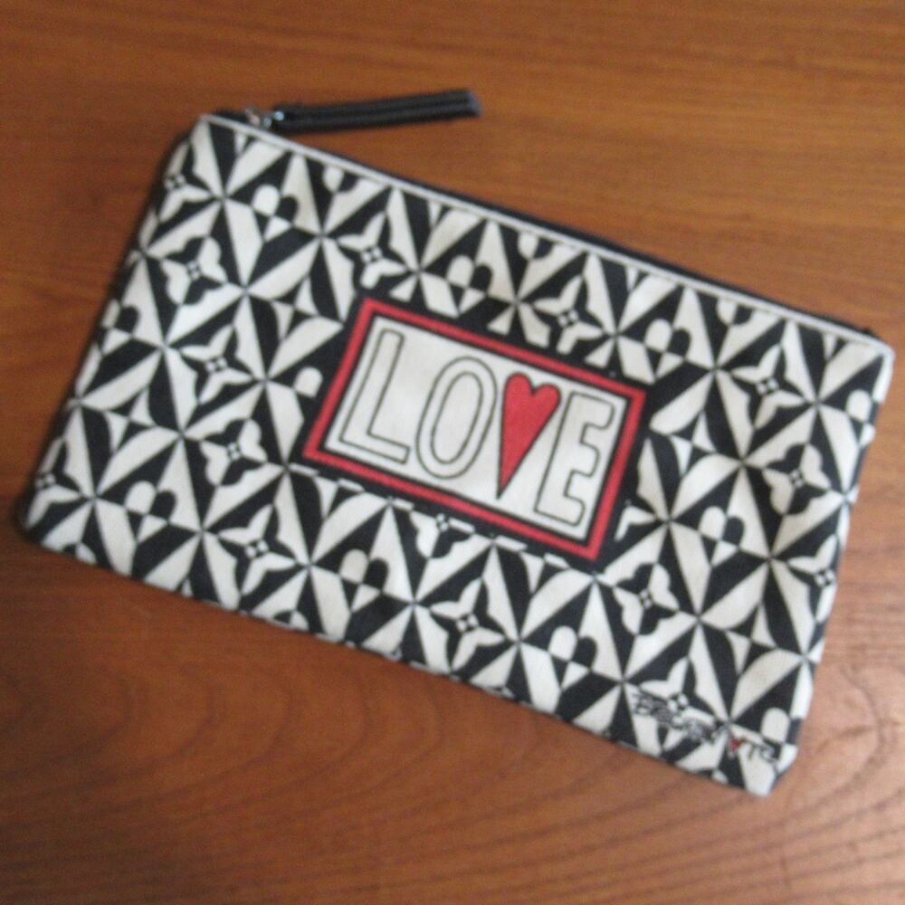 Brighton Love Makeup Bag Canvas Zipper Pouch Cosmetic Travel Black White Red